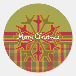 Plaid & Stripes Snowflake Sticker  Red Green Tan