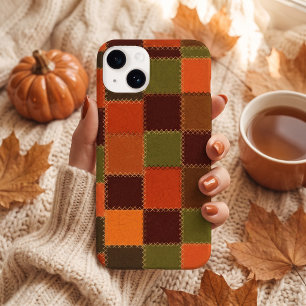 Plaid-style faux leather patchwork Case-Mate iPhone 14 case