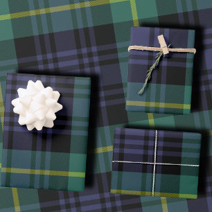 Plaid Stylish Navy Christmas Wrapping Paper Sheet