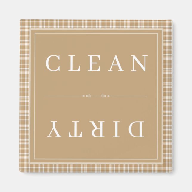 Plaid Tan Brown Clean or Dirty Dishwasher Magnet (Front)