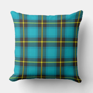 Plaid Tartan Blue, Yellow, Black Pattern Trendy Throw Pillow