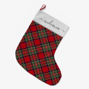 Plaid Tartan Clan Stewart Red Green Rustic Large Christmas Stocking