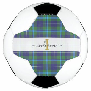 Plaid Tartan Classic Monogram Script Name Soccer Ball