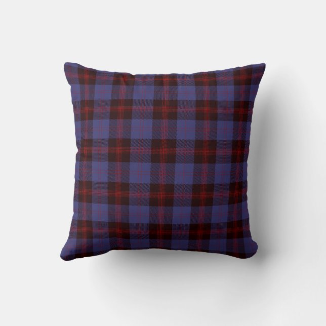  plaid tartan navy blue red throw pillow (Back)