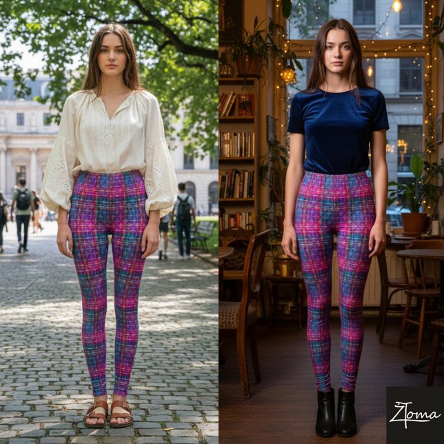 Plaid Tartan Pink Purple Teal Neon Leggings (Creator Uploaded)