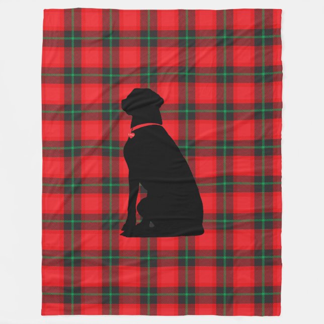 Plaid Tartan Red Black Pattern Dog Love Comfy Fleece Blanket (Front)