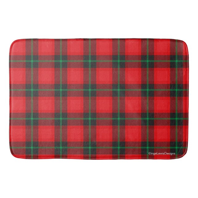 Plaid Tartan Red, Black Scottish Trendy Bath Mat (Front)