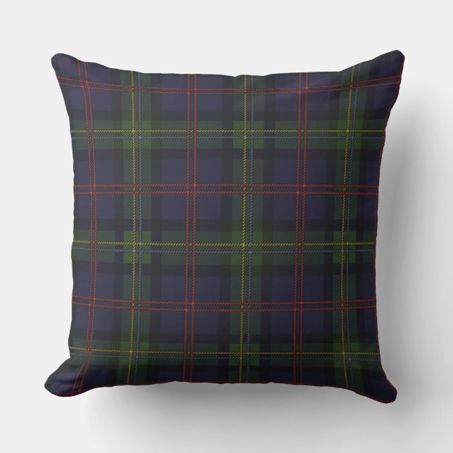 Plaid Tartan Rustic Green Purple Check Malcolm Outdoor Pillow (Front)