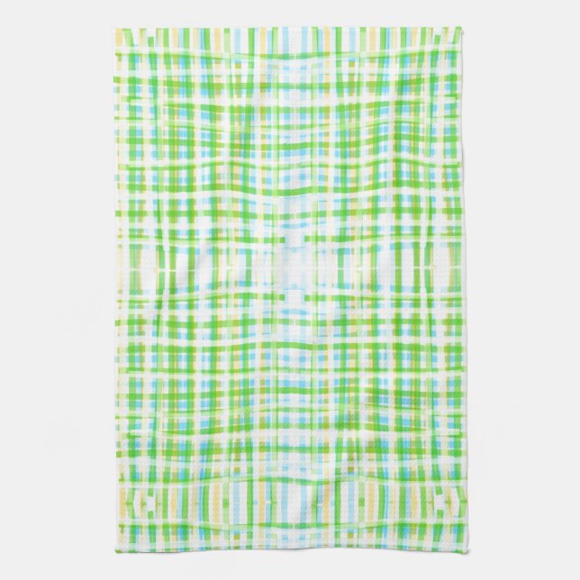 Plaid Tea-Towel In Blues and Greens Kitchen Towel (Vertical)