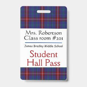 Plaid Teachers Bathroom / Hall Pass Badge