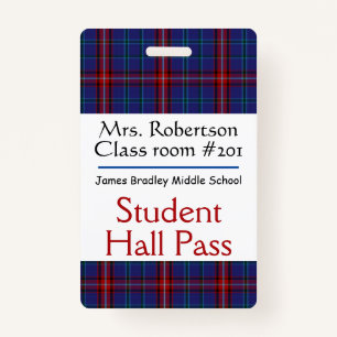 Plaid Teachers Bathroom / Hall Pass Badge