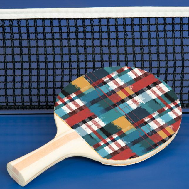 Plaid Teal Red Yellow White Ping Pong Paddle (Insitu)