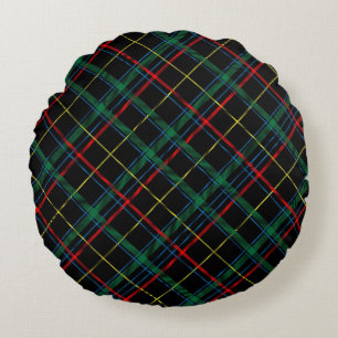Plaid Texture with Black Background-25774 Round Pillow