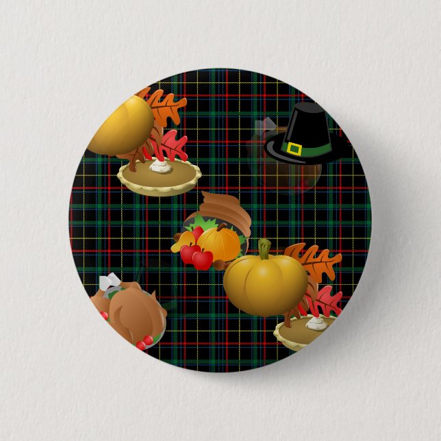 plaid thanksgiving 2 inch round button (Front)