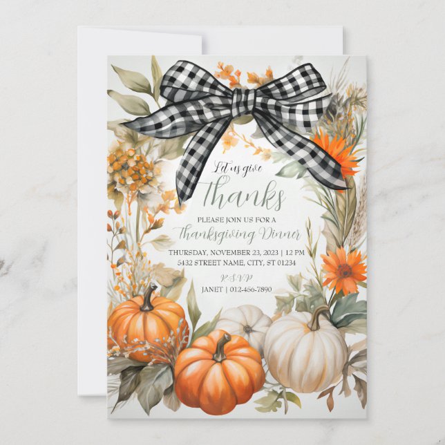 Plaid Thanksgiving Dinner Party Invitation (Front)