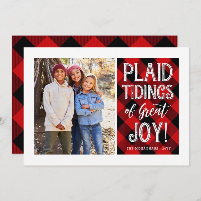 Plaid Tidings | Red | Photo Holiday Card (Front/Back)