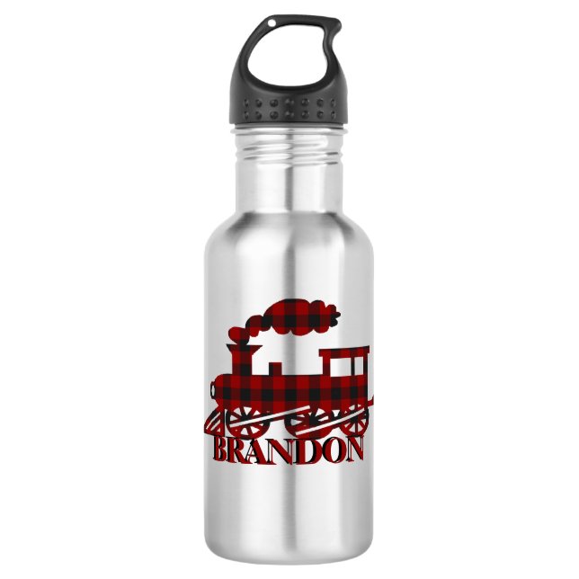 Plaid train personalized  532 ml water bottle (Front)