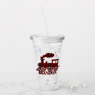 Plaid train personalized acrylic tumbler