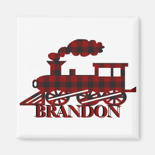 Plaid train personalized magnet