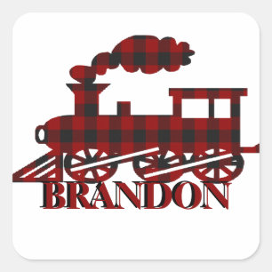 Plaid train personalized square sticker