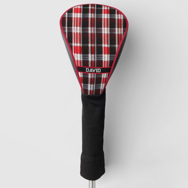 Plaid Trendy Abstract Red Black Collection Golf Head Cover (Front)