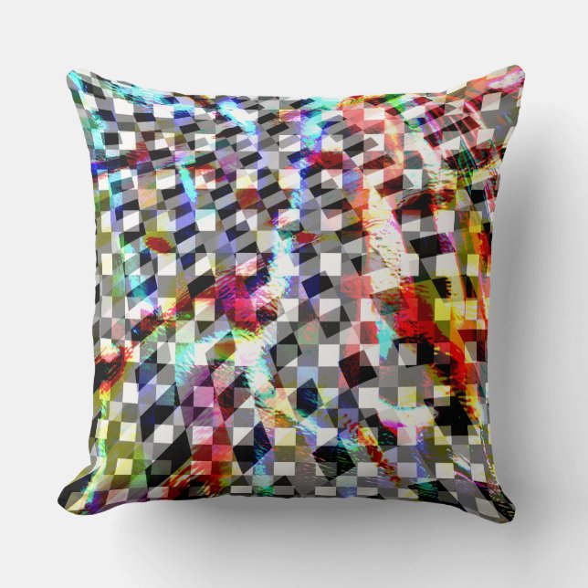Plaid twisted under coloured spots, scandalous  throw pillow (Front)