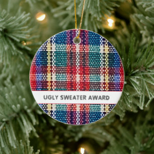 Plaid Ugly Sweater Award YEAR Holiday Festive Fun Ceramic Ornament