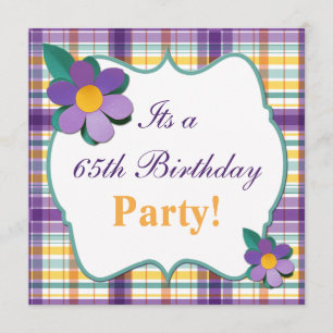 Plaid violet coloré 65e anniversaire Invitation
