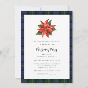 Plaid Watercolor Elegant Christmas Party Tartan Invitation
