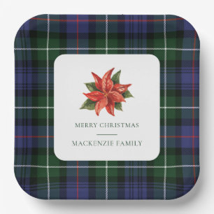 Plaid Watercolor Floral Rustic Christmas Tartan Paper Plate