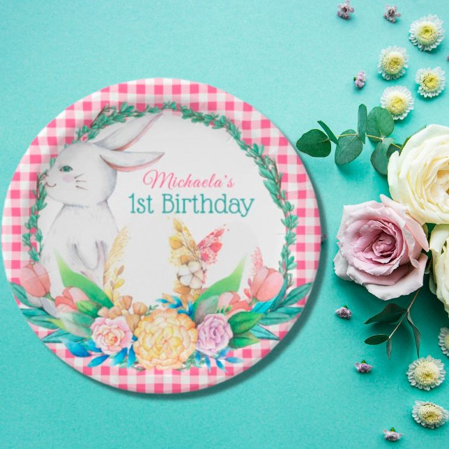 Plaid Watercolor Floral Wreath Easter Paper Plate (Creator Uploaded)