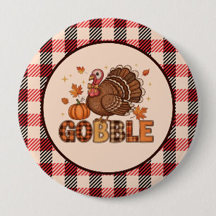 Plaid & Whimsy – Festive Thanksgiving Turkey 4 Inch Round Button