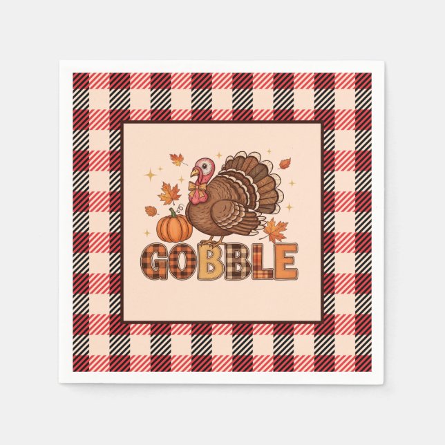 Plaid & Whimsy – Festive Thanksgiving Turkey Napkin (Front)