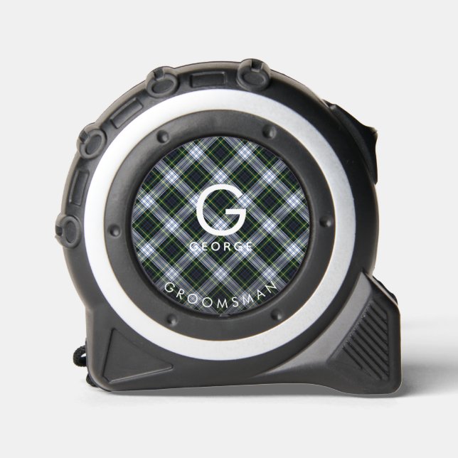 Plaid White Green Gordon Tartan Groomsman Monogram 1 (Front)