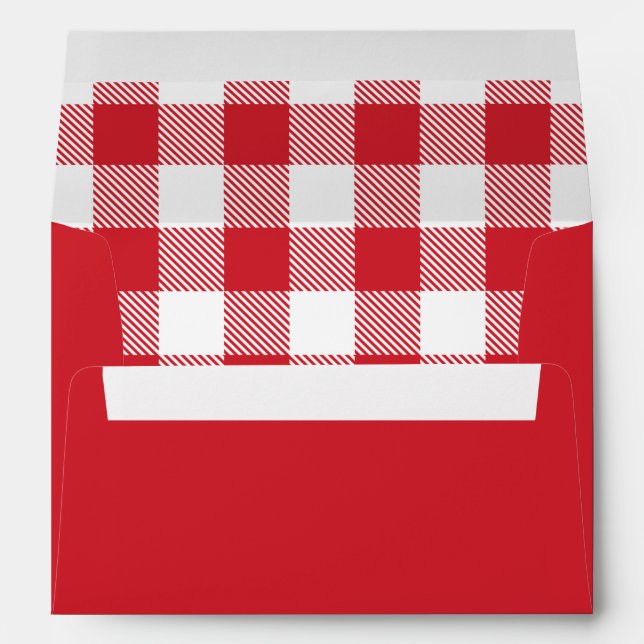 Plaid White Red Gingham Check Rustic Envelope (Back (Bottom))