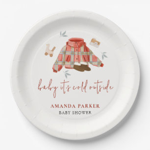 Plaid Winter Clothes Baby Shower  Paper Plate