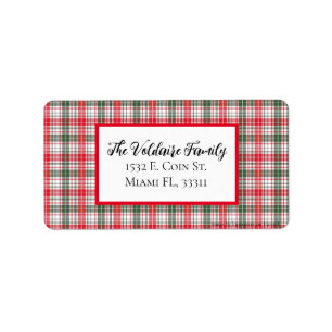 Plaid Winter Holiday Christmas Family Personalized Label