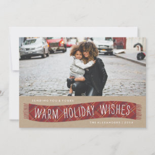 Plaid Winter Scarf Holiday Card - Brick