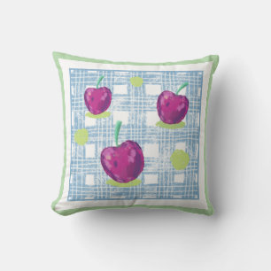 Plaid with Cherry Print Throw Pillow