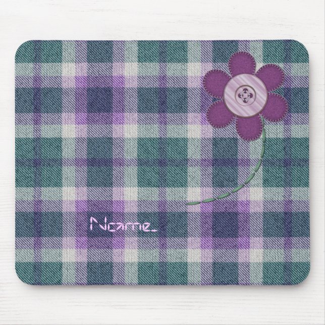 Plaid With Flower Mouse Pad (Front)
