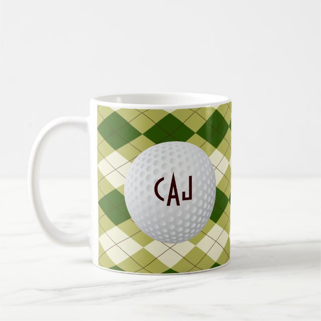 Plaid with Golf Ball, Personalized Coffee Mug (Left)
