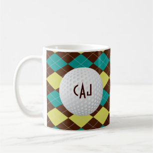 Plaid with Golf Ball, Personalized Coffee Mug