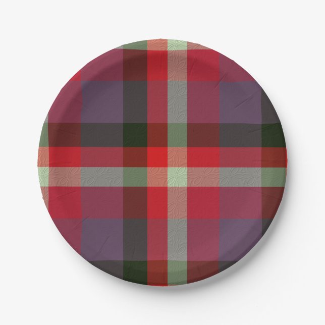 Plaid With Patterened Texture Paper Plate (Front)