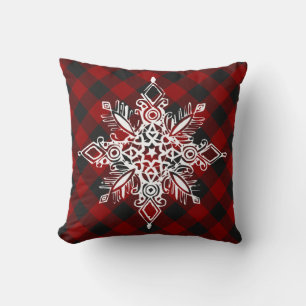 Plaid with snowflake throw pillow