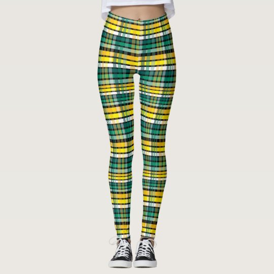 Plaid With Teal Yellow And Black Leggings