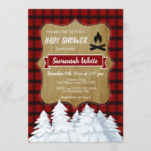 Plaid Woodland Winter Baby Shower, Rustic Forest Invitation