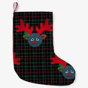 plaid xmas reindeer moon emoji small christmas stocking