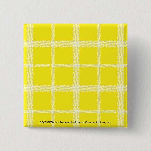 Plaid Yellow 2 Inch Square Button (Front)