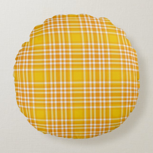 Plaid Yellow Decor Round Throw Pillow (Front)