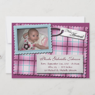 Plaidly Perfect Purple & Blue Birth Announcements